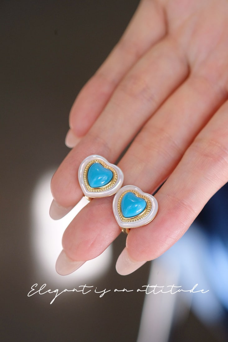 Turquoise and White Mother-of-Pearl Earrings - 11