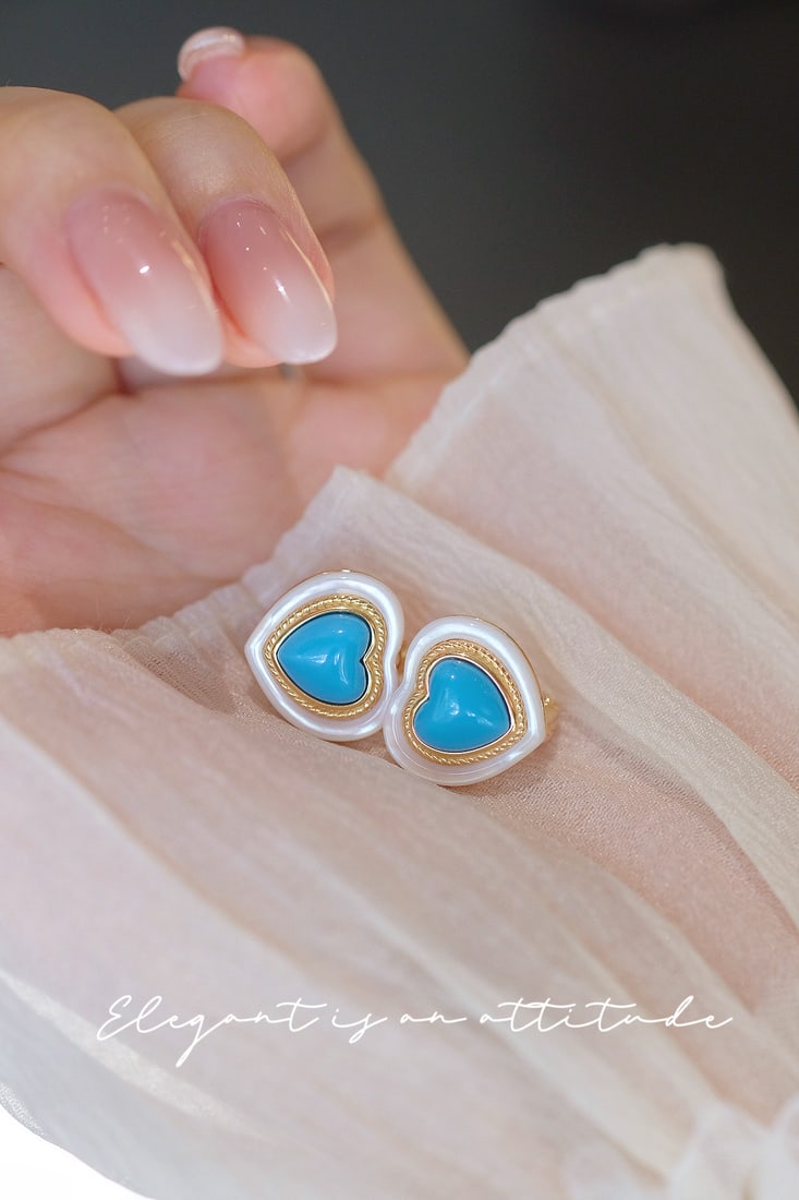 Turquoise and White Mother-of-Pearl Earrings - 12