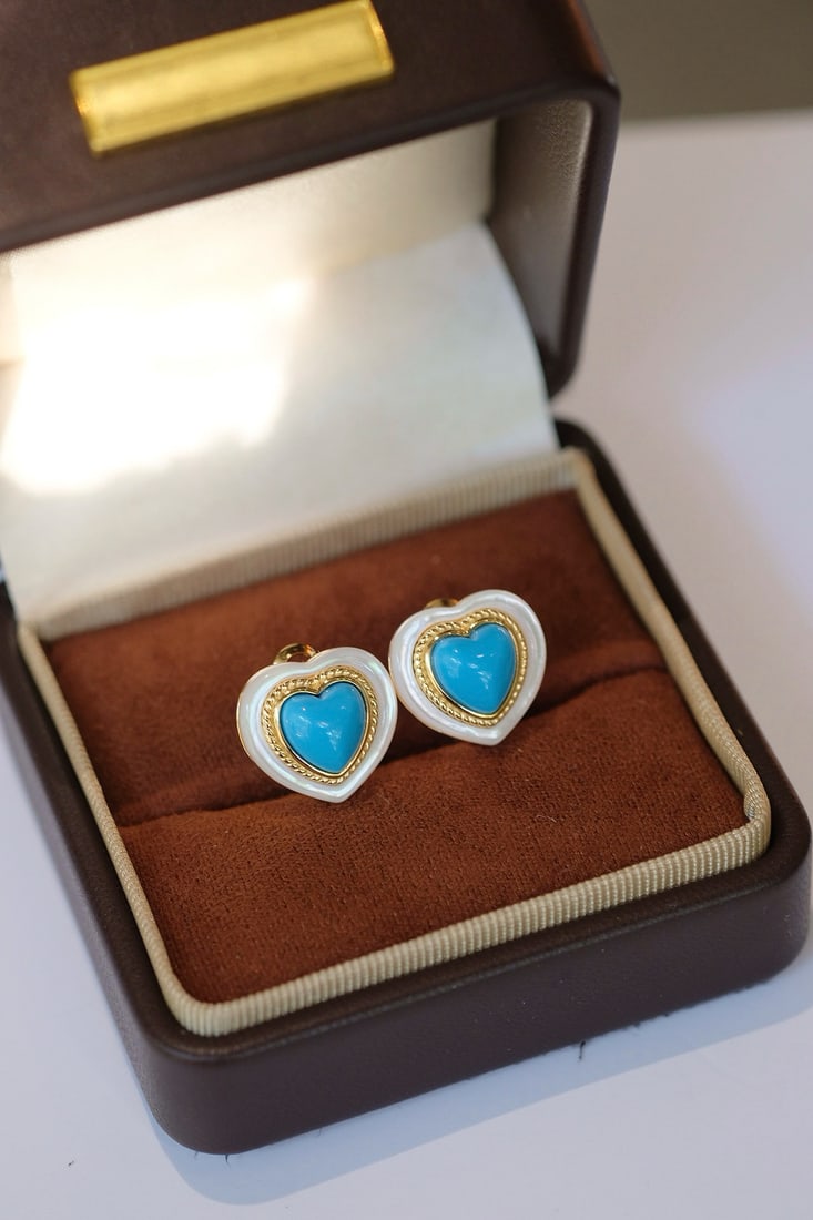 Turquoise and White Mother-of-Pearl Earrings - 13