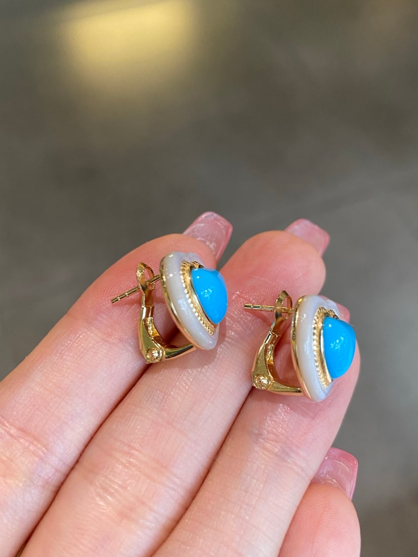 Turquoise and White Mother-of-Pearl Earrings - 2