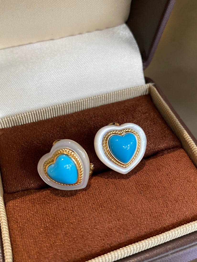 Turquoise and White Mother-of-Pearl Earrings - 4