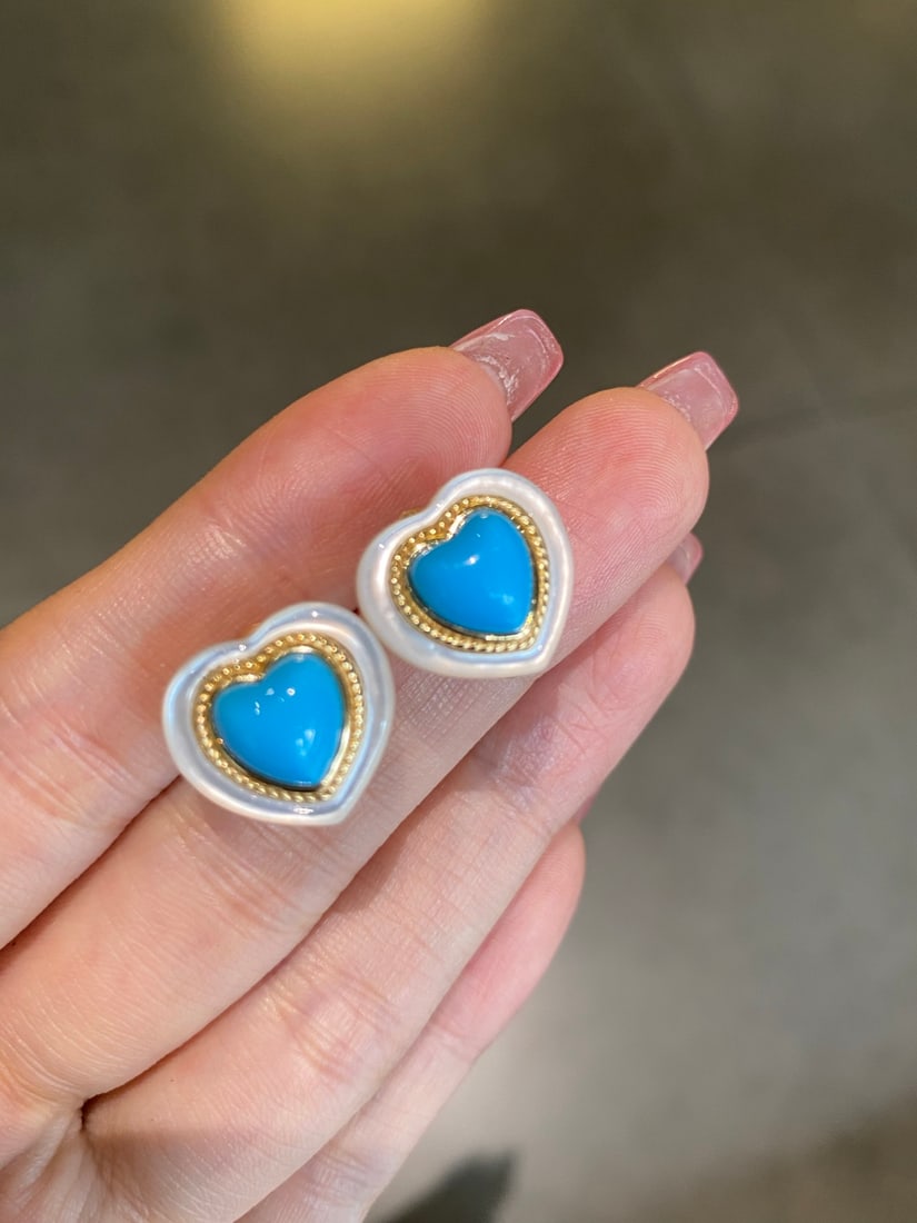 Turquoise and White Mother-of-Pearl Earrings - 5