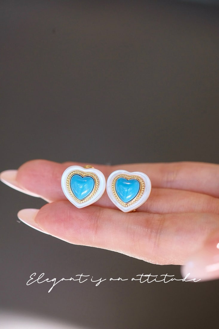 Turquoise and White Mother-of-Pearl Earrings - 7