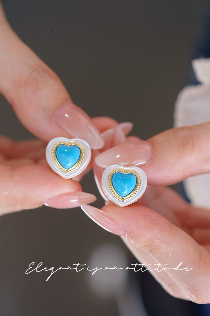 Turquoise and White Mother-of-Pearl Earrings - 8
