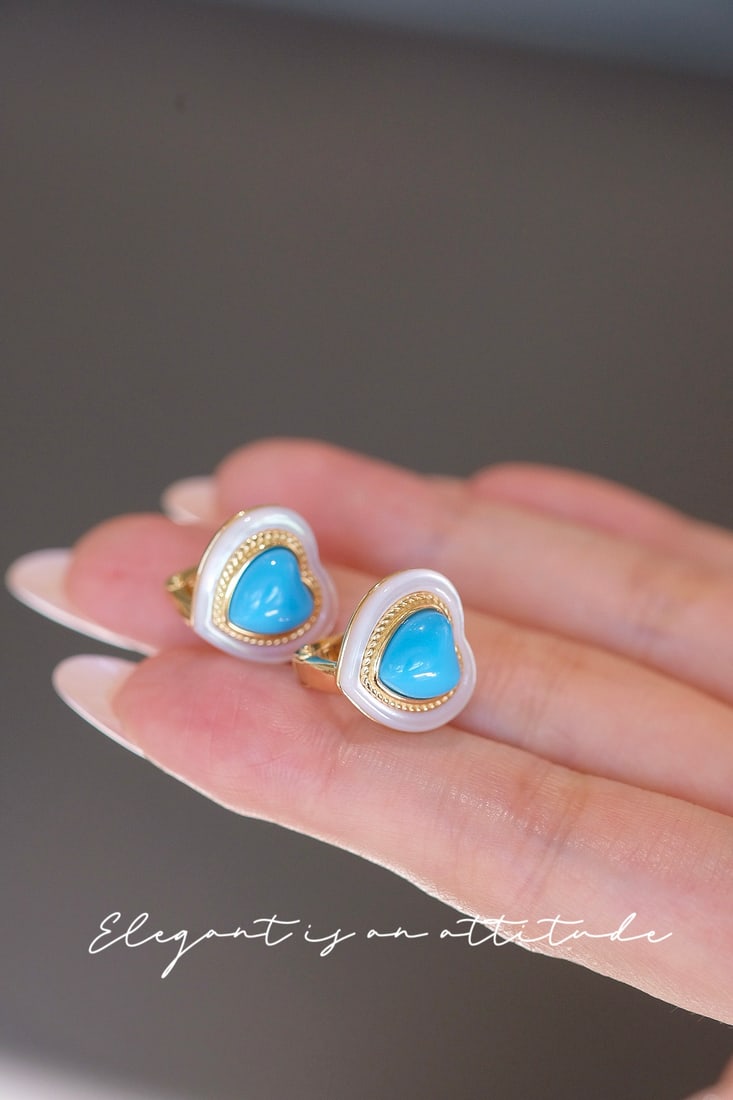 Turquoise and White Mother-of-Pearl Earrings - 9