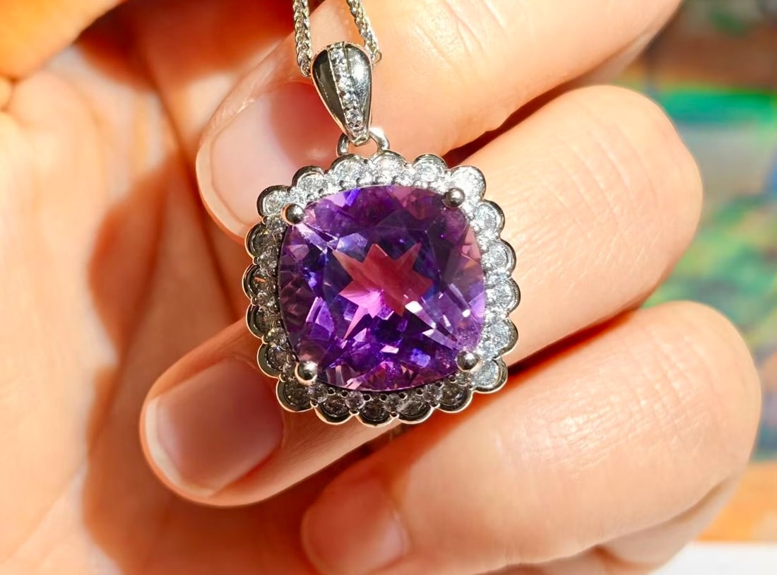 925 Silver Natural Amethyst Pendant - 2