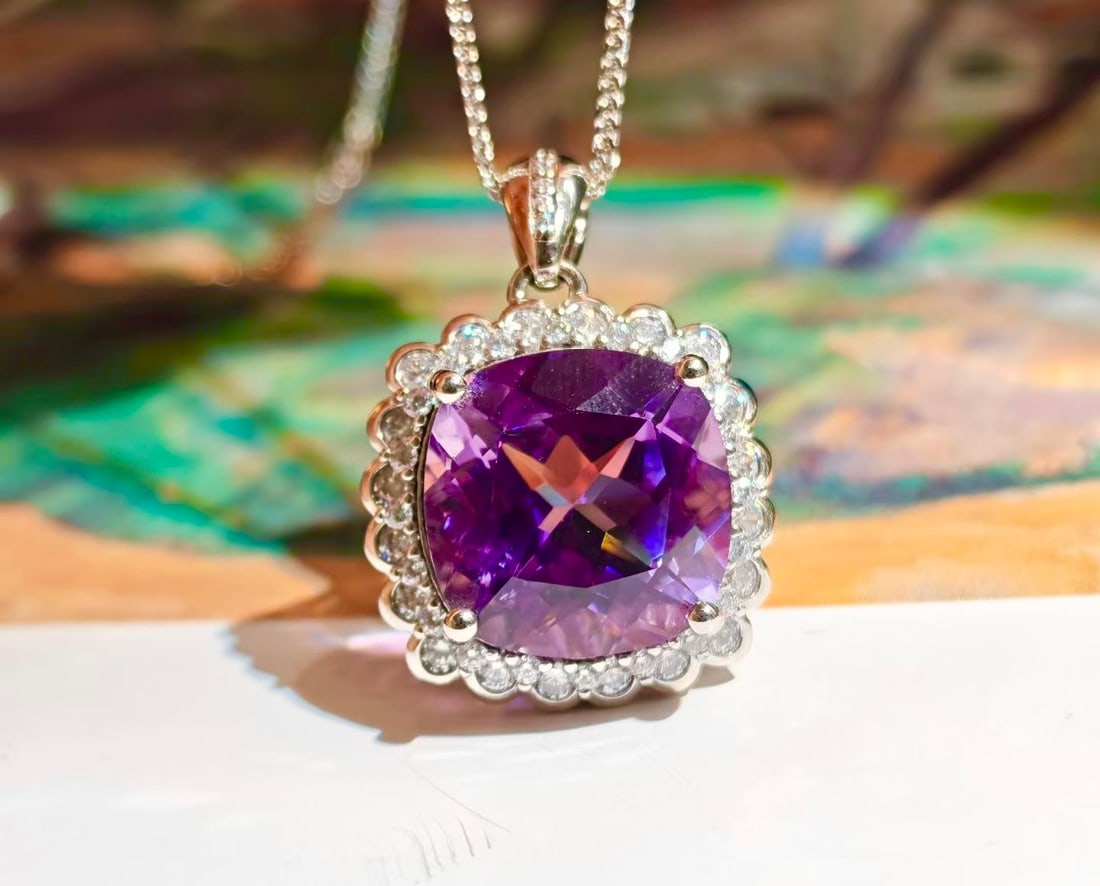925 Silver Natural Amethyst Pendant - 3