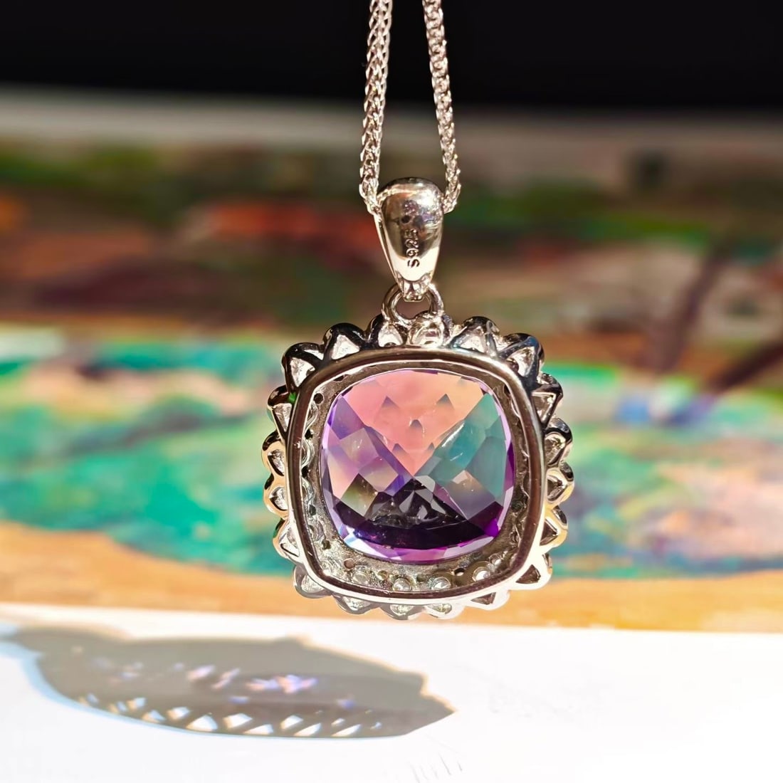 925 Silver Natural Amethyst Pendant - 4