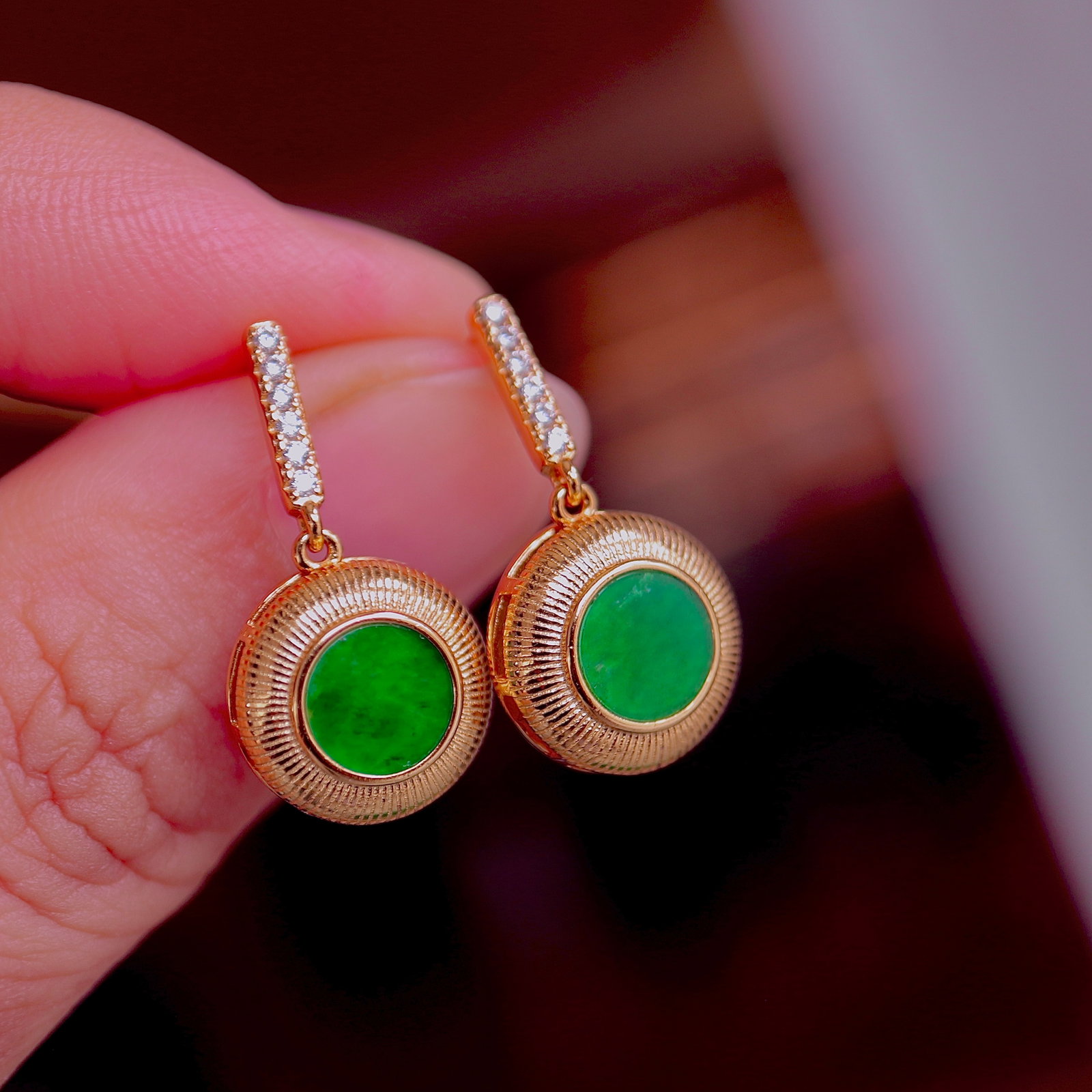 Natural Jadeite Stud Earrings - 2