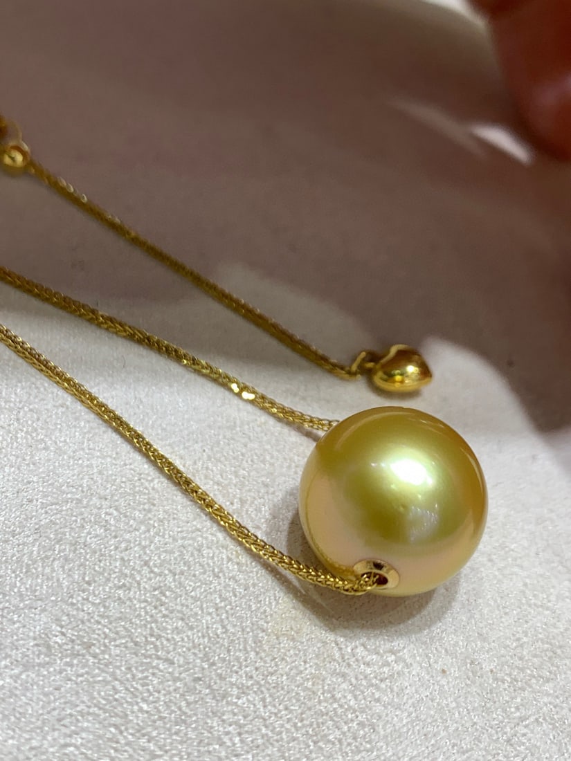 18K Gold Natural South Sea Golden Pearl Necklace - 3