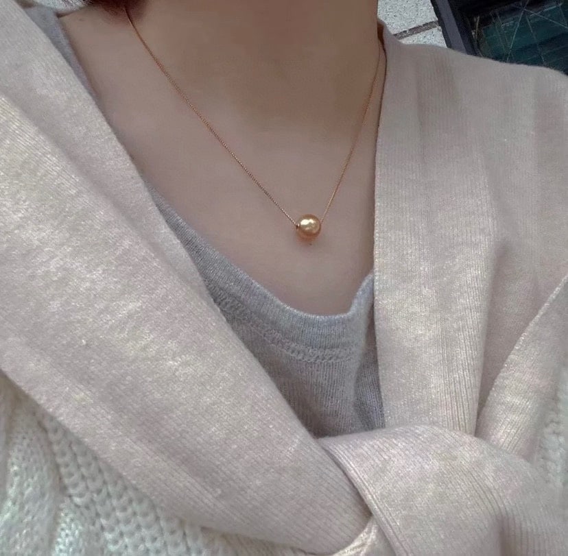 18K Gold Natural South Sea Golden Pearl Necklace - 6