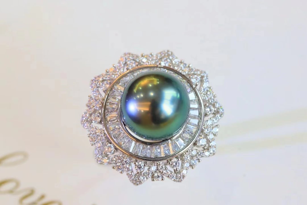 S925 Silver Peacock Green Pearl Ring - 2