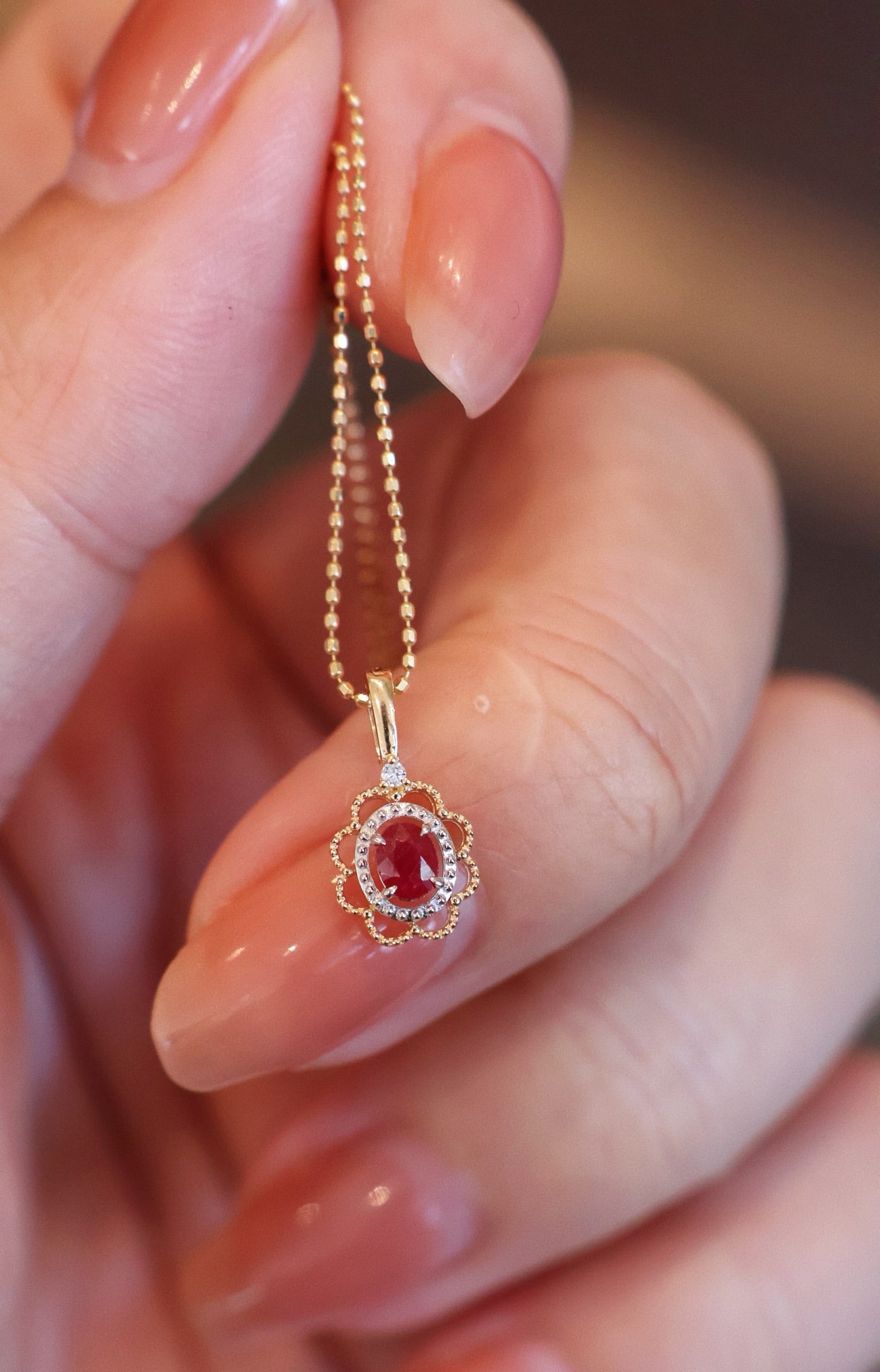 18K Gold Ruby Diamond Pendant - 2