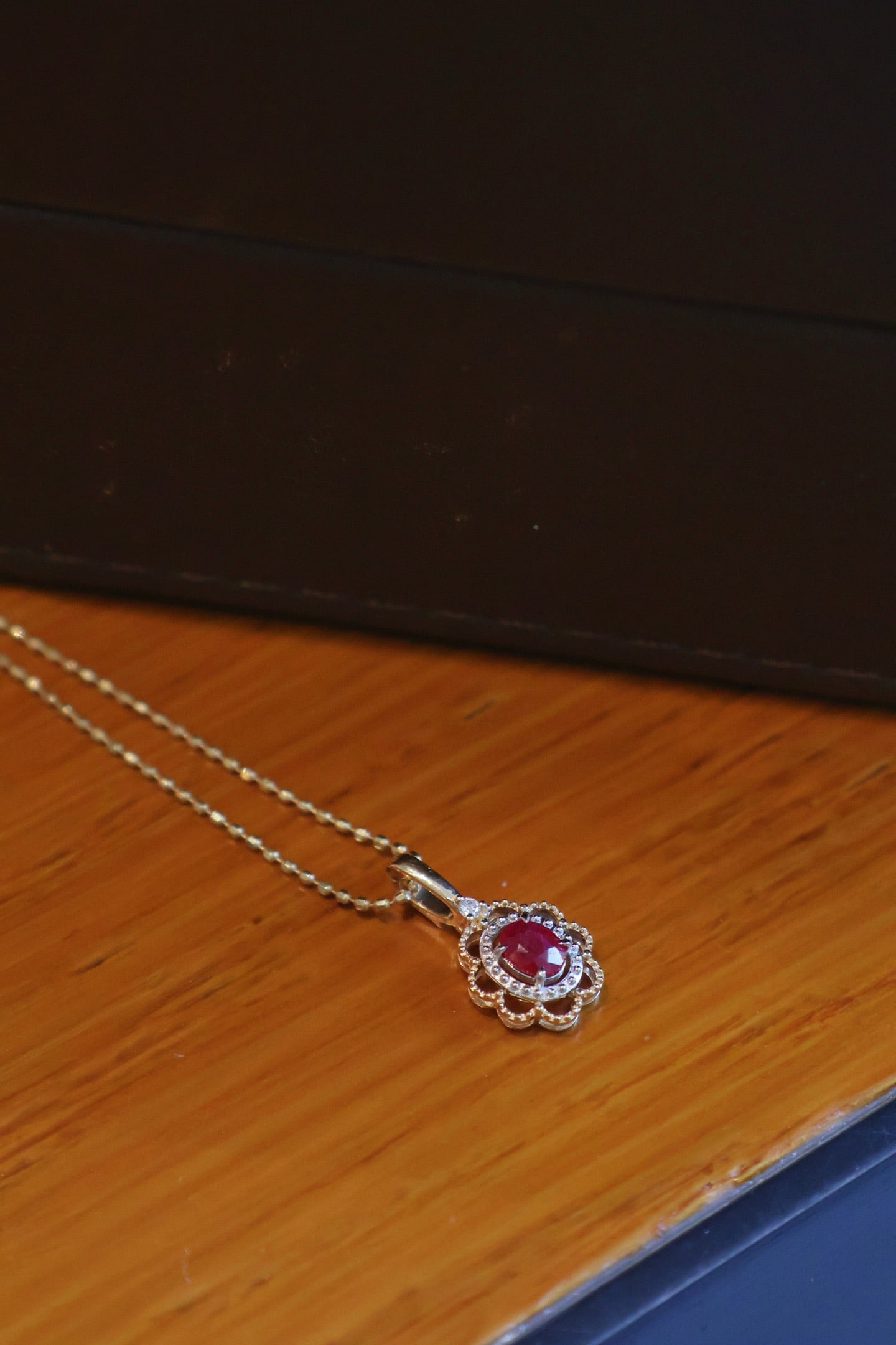 18K Gold Ruby Diamond Pendant - 4
