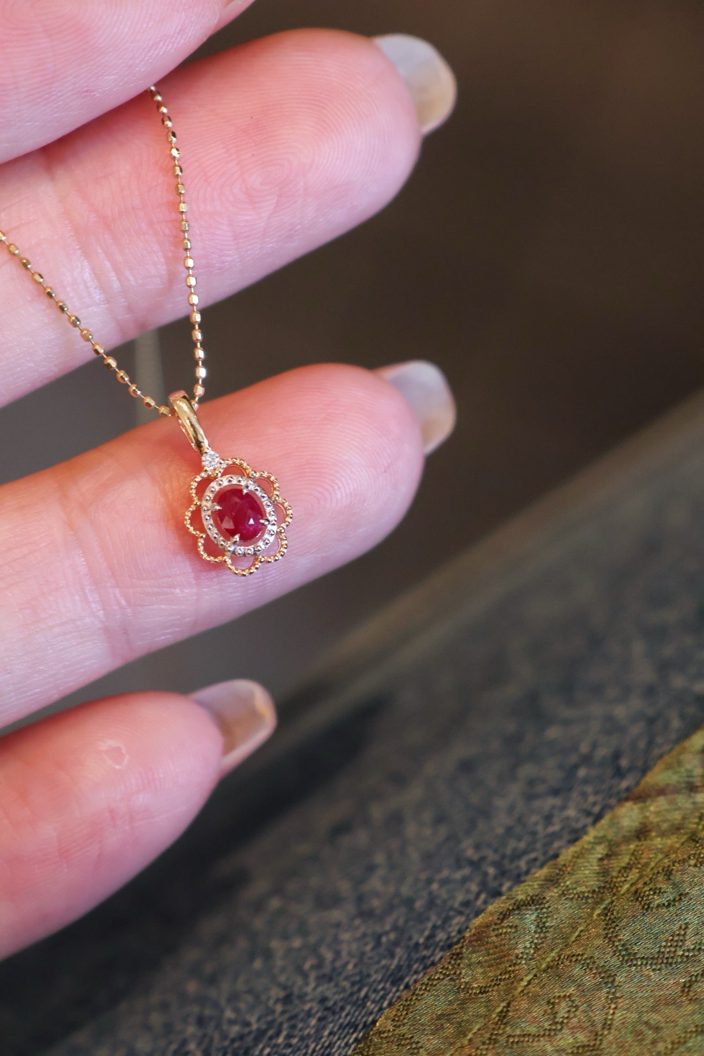 18K Gold Ruby Diamond Pendant - 5