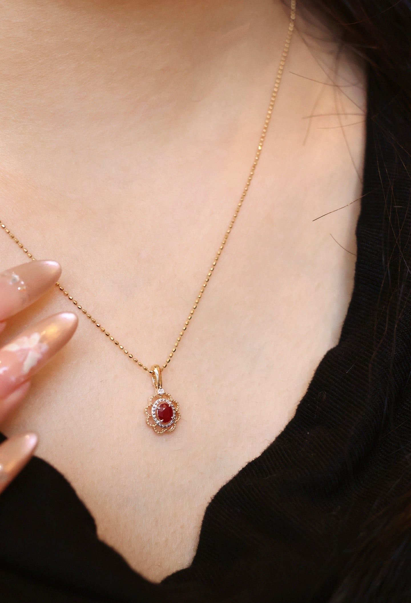 18K Gold Ruby Diamond Pendant - 6