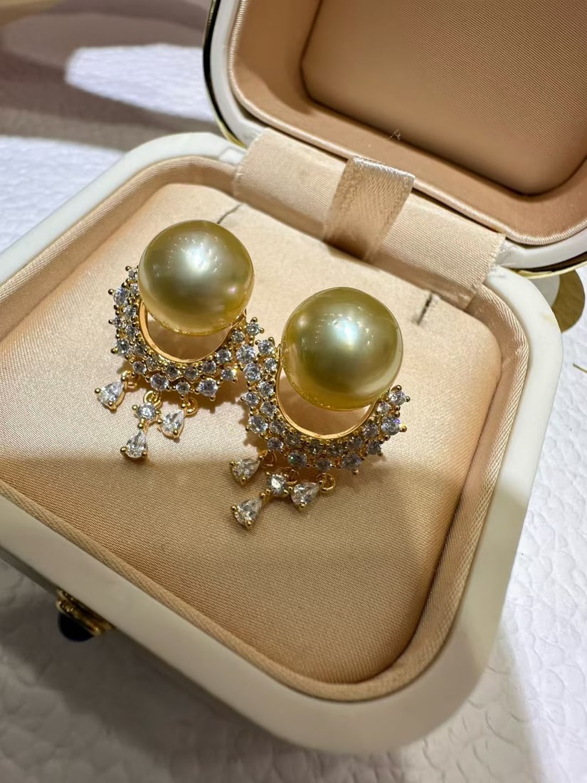 S925 Silver Natural South Sea Golden Pearl Pendant - 7