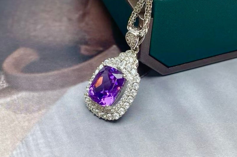 S925 Silver Natural Amethyst Pendant - 2
