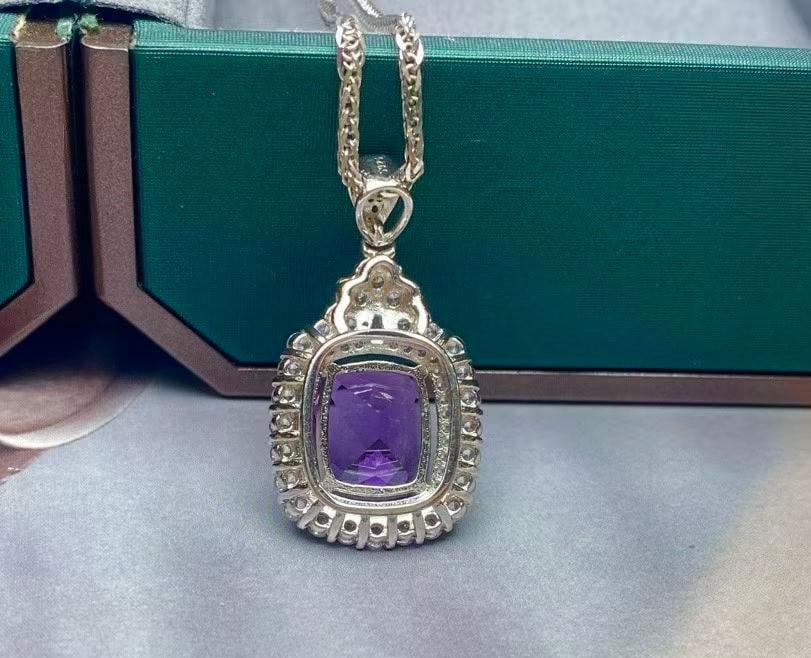S925 Silver Natural Amethyst Pendant - 4