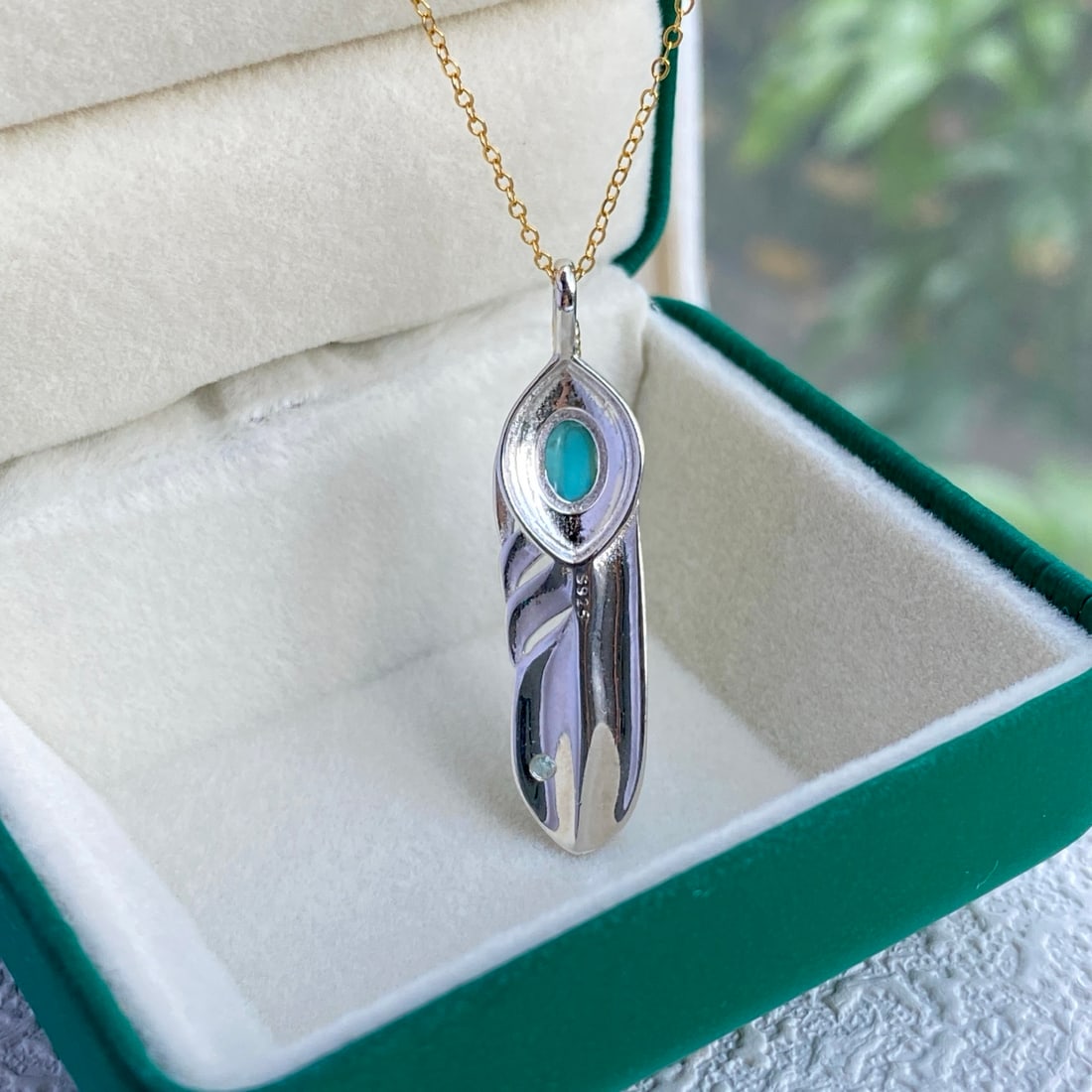 S925 Silver Natural Turquoise Pendant - 8