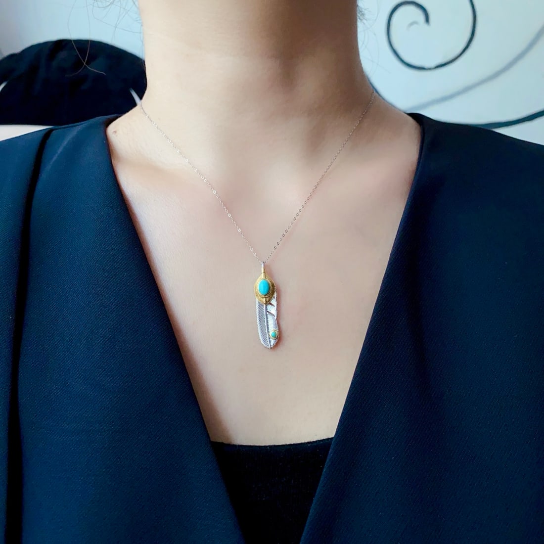 S925 Silver Natural Turquoise Pendant - 9