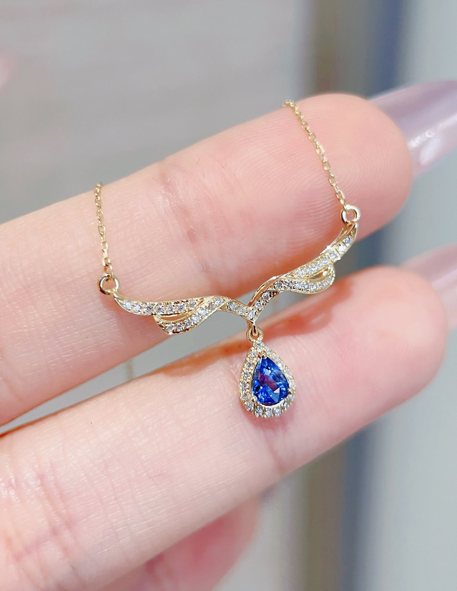 18K Gold Natural Sapphire Necklace - 2