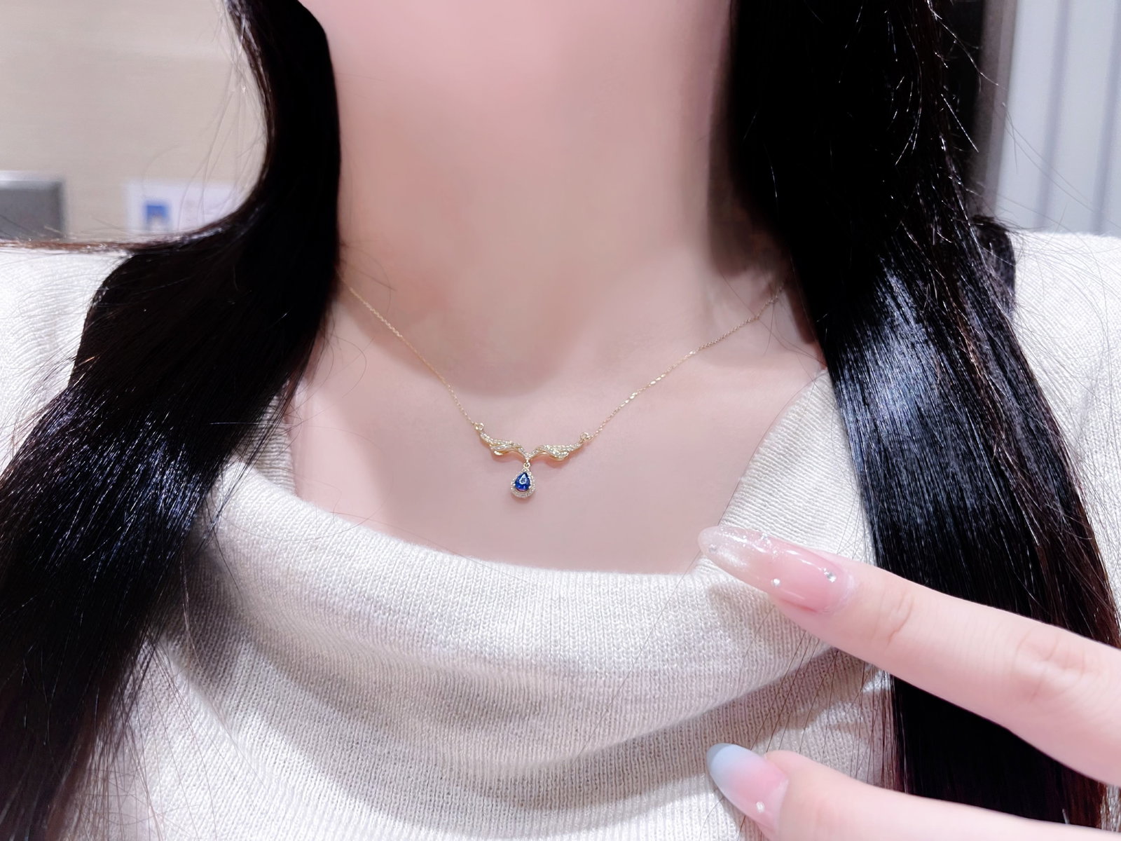 18K Gold Natural Sapphire Necklace - 4