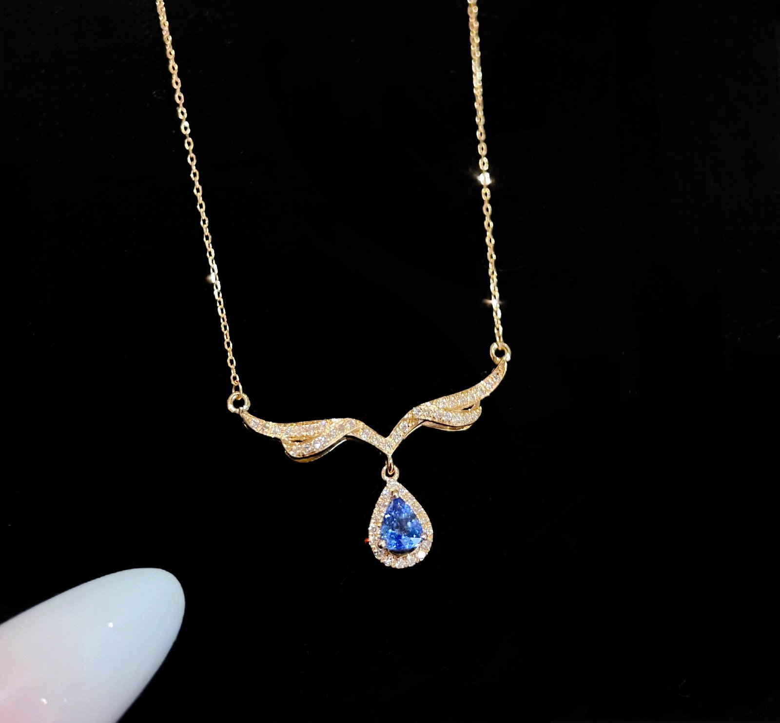 18K Gold Natural Sapphire Necklace - 5