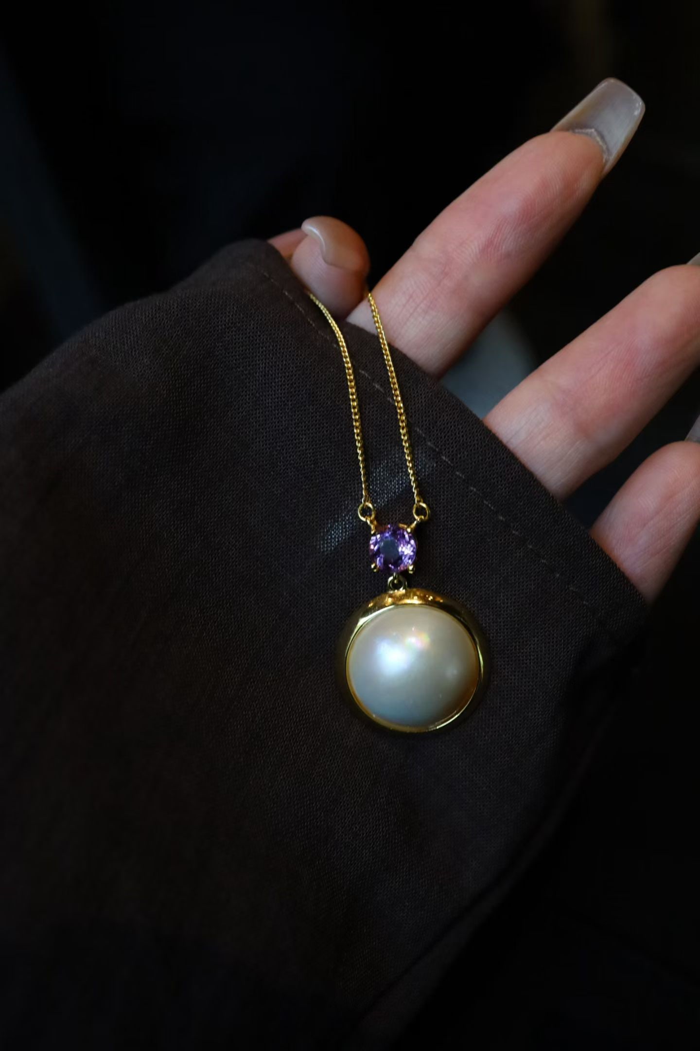 Seawater Mabe Amethyst Pendant - 2