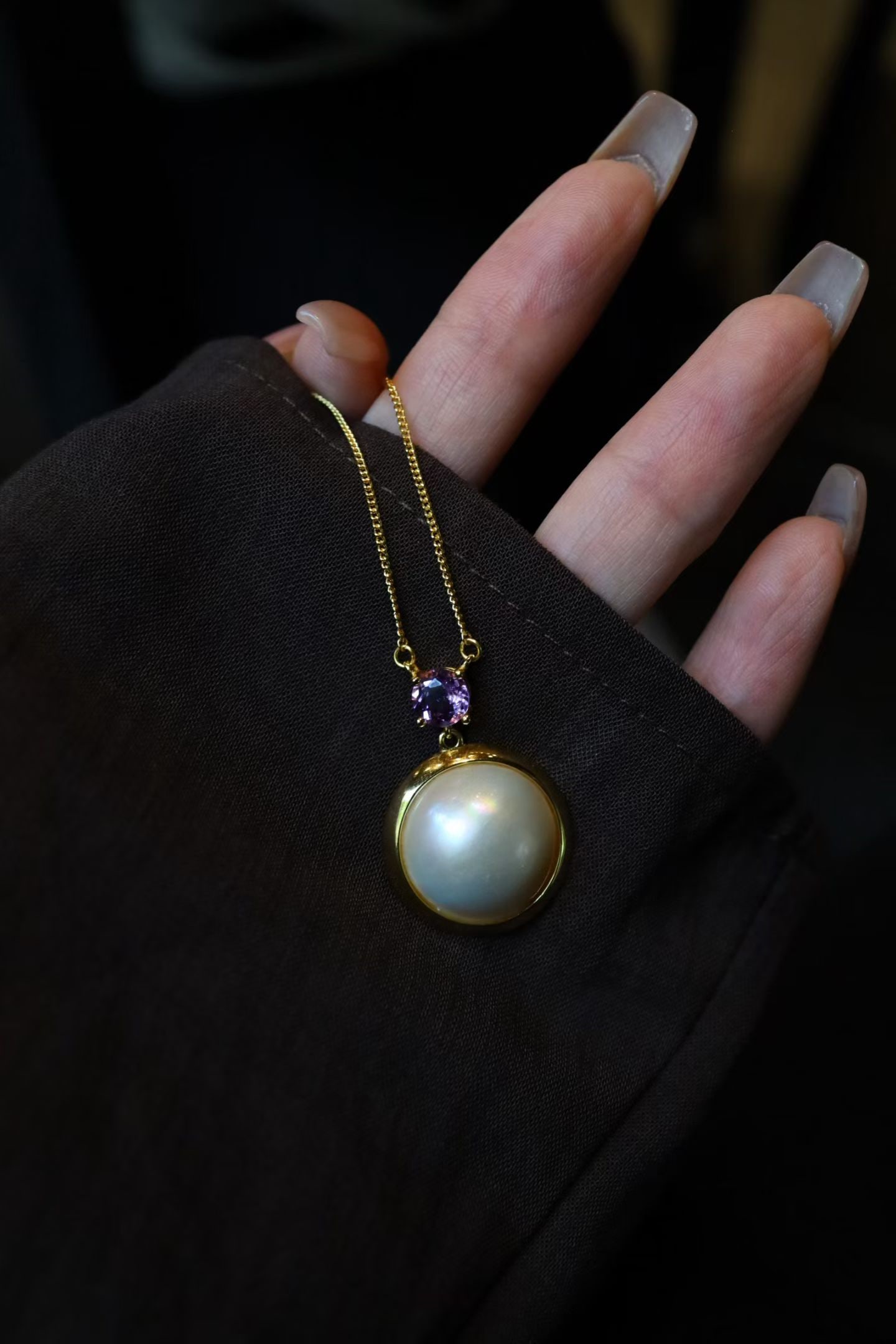 Seawater Mabe Amethyst Pendant - 3