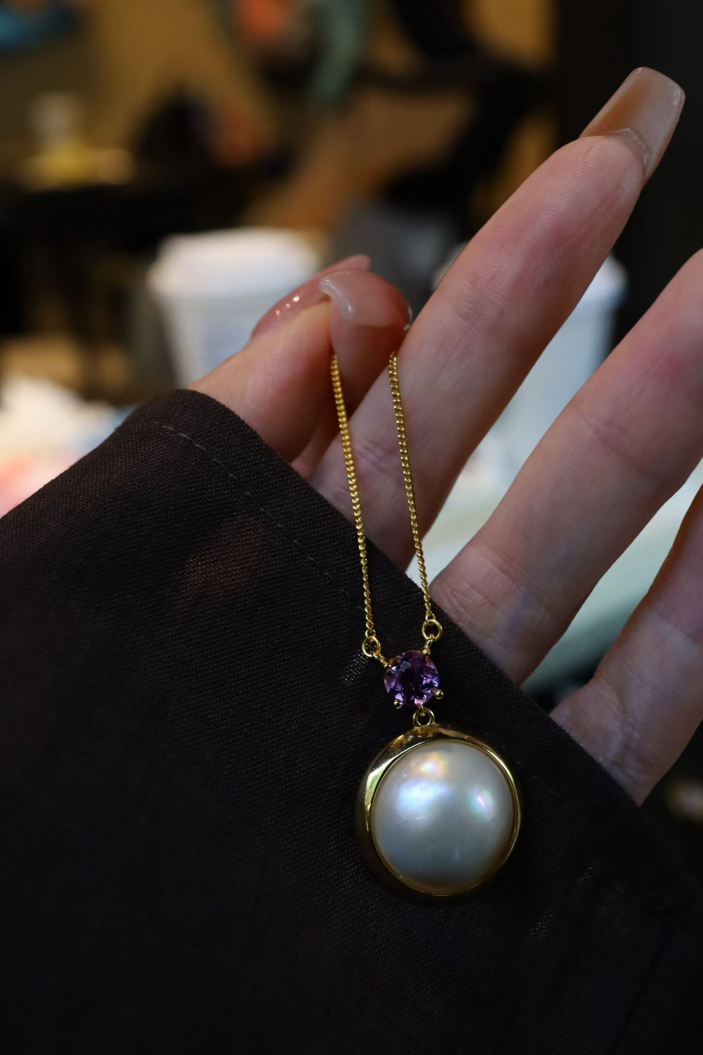 Seawater Mabe Amethyst Pendant - 4