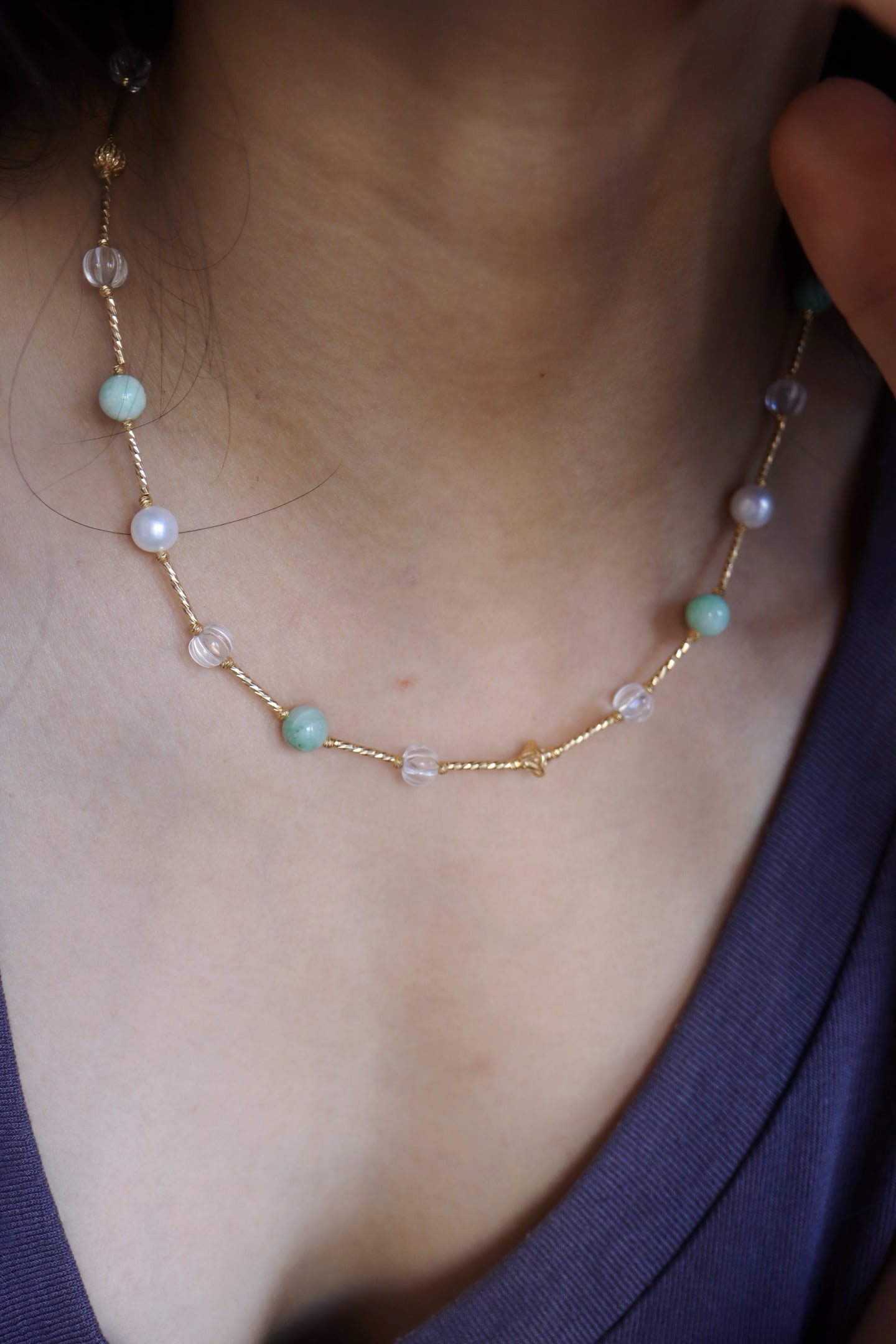 Sterling Silver White Crystal and Turquoise Necklace - 6