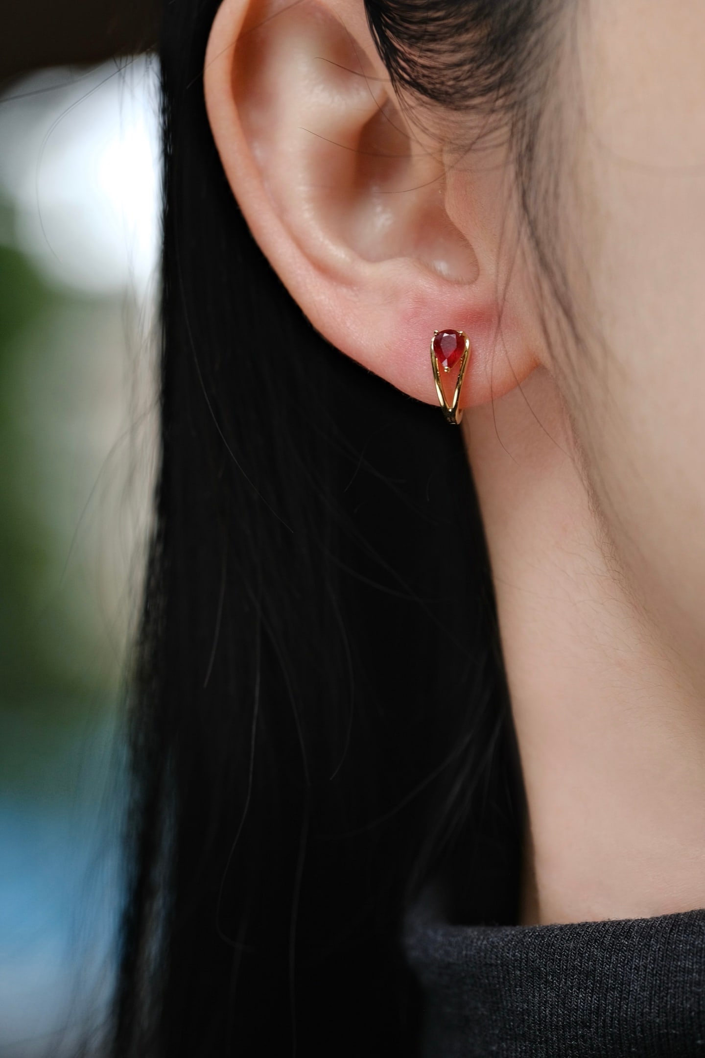 18K Gold Natural Pigeon's Blood Red Ruby Earrings - 5