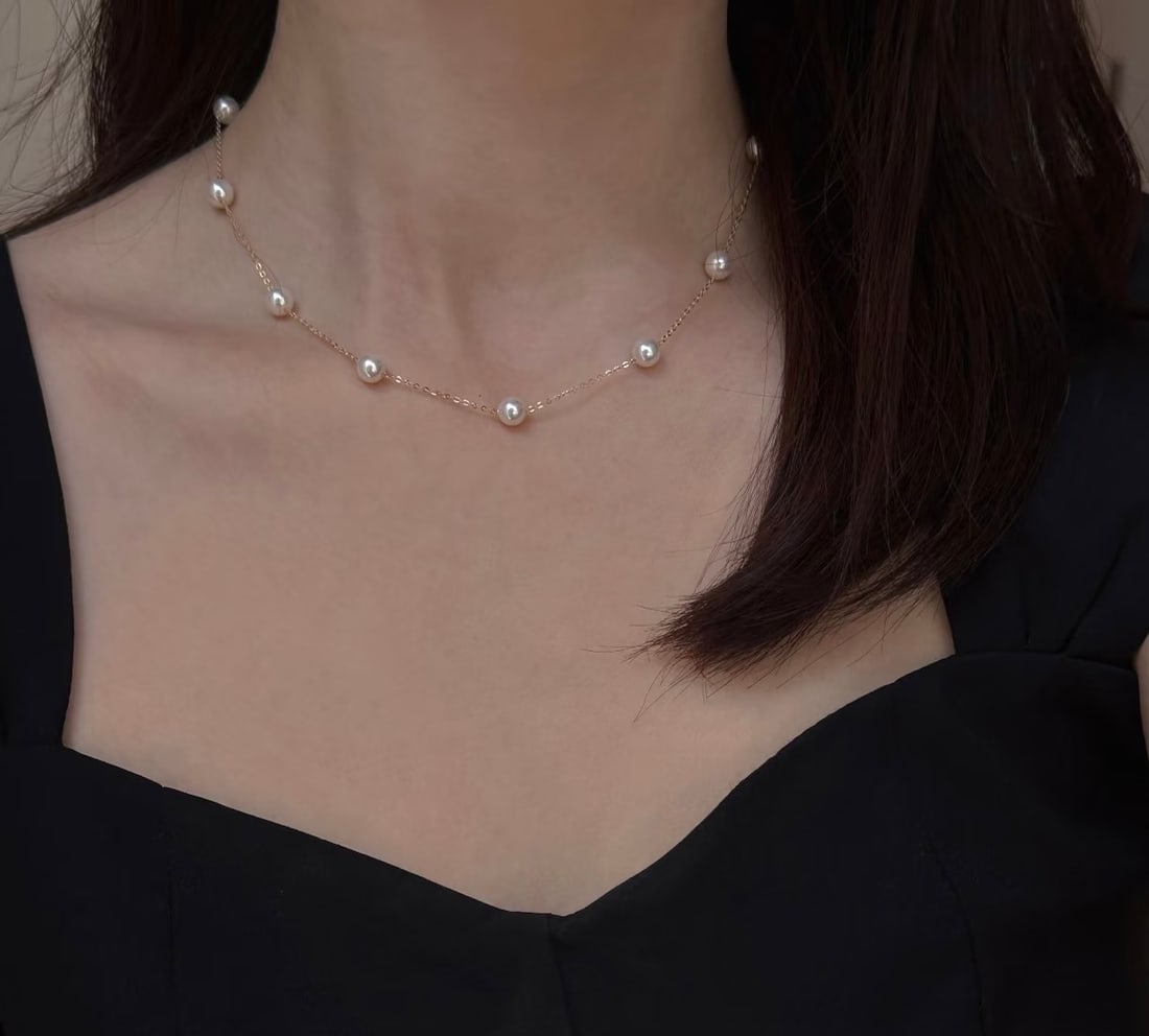 18K Gold Natural Freshwater Pearl Necklace - 6