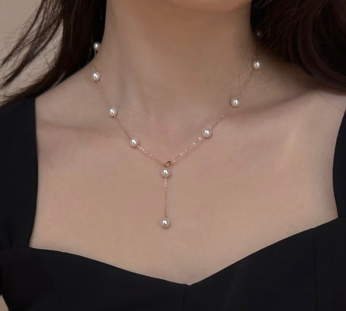 18K Gold Natural Freshwater Pearl Necklace - 7