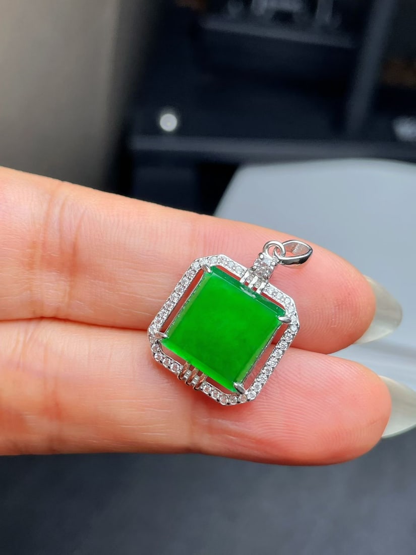 Silver Natural Jadeite Pendant - 2