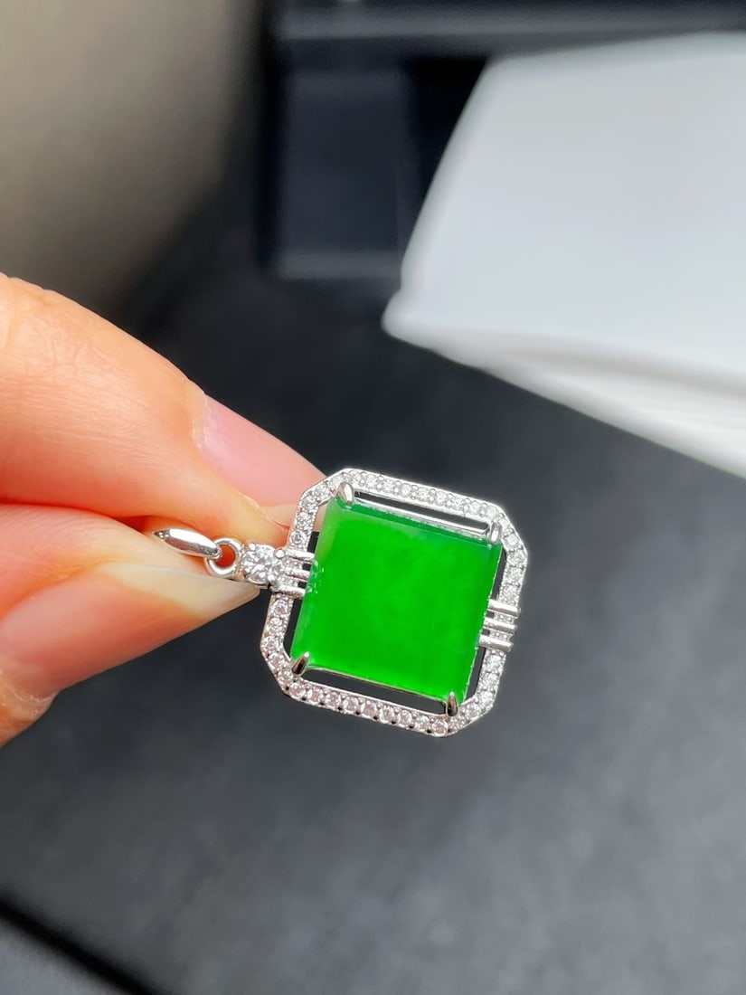 Silver Natural Jadeite Pendant - 3