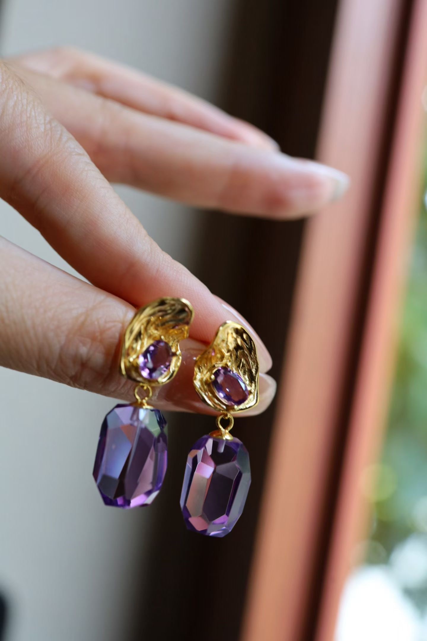 Natural Amethyst Earrings - 2