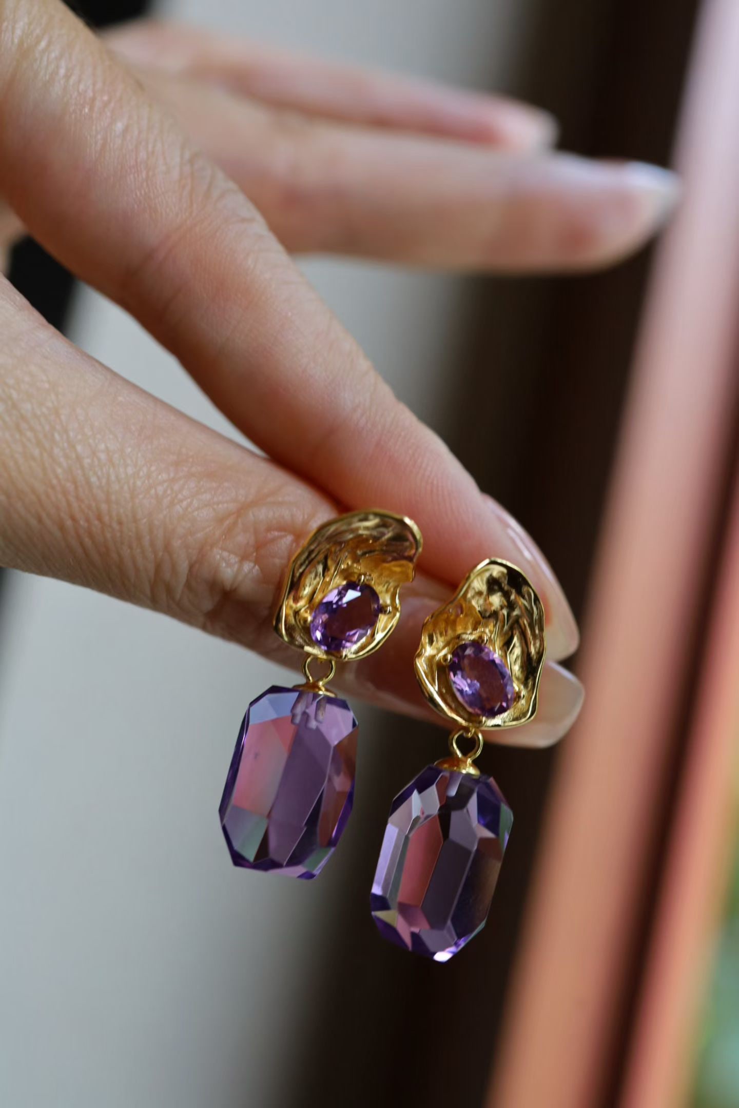 Natural Amethyst Earrings - 5