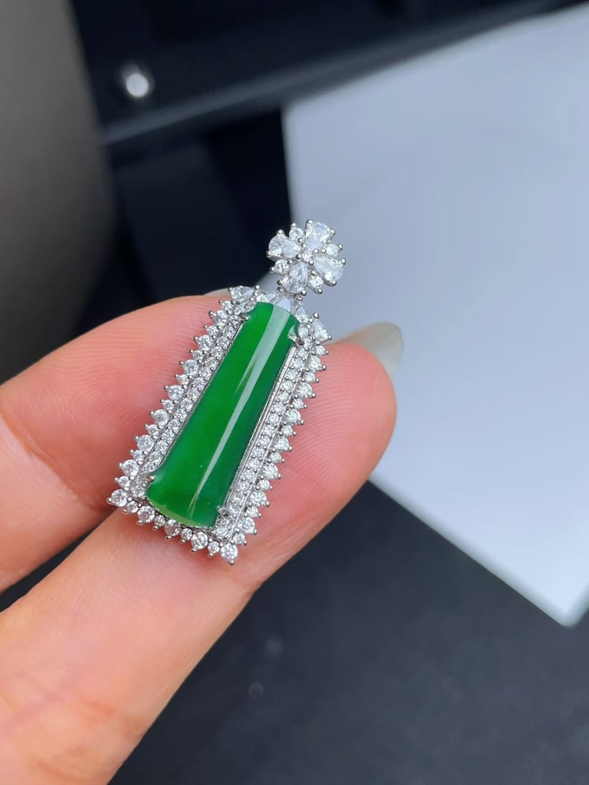 Silver Natural Jadeite Pendant - 4
