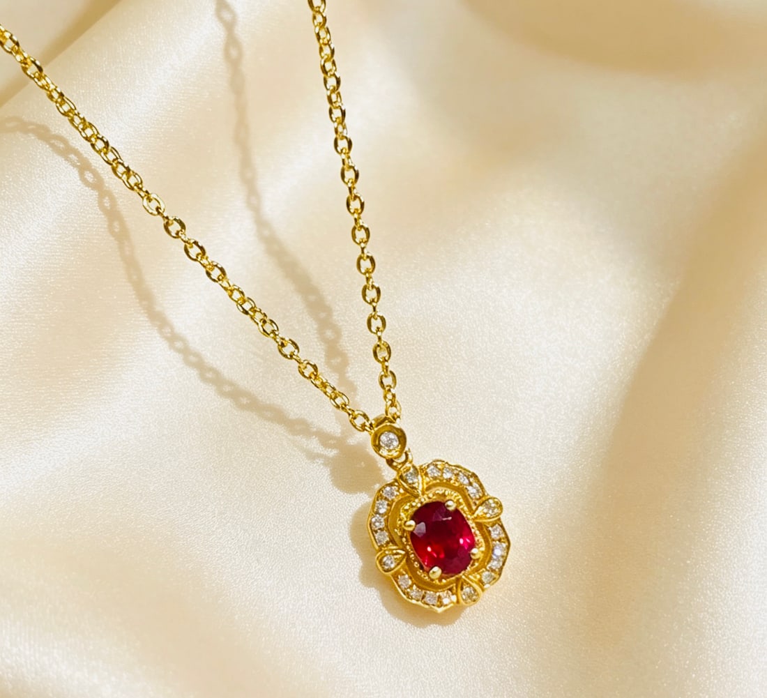 18K Gold Ruby Pendant - 2