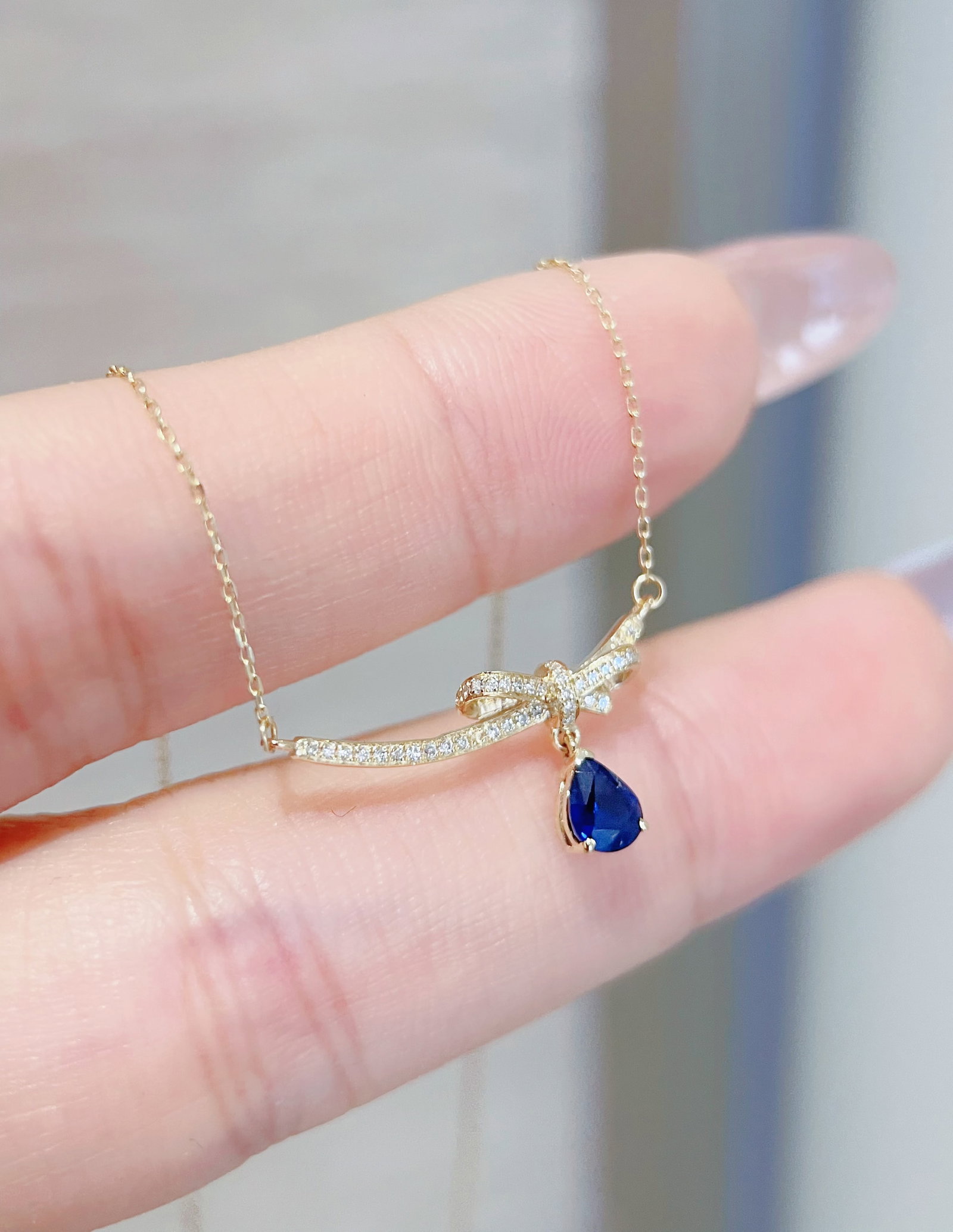 18K Gold Natural Sapphire Necklace - 2