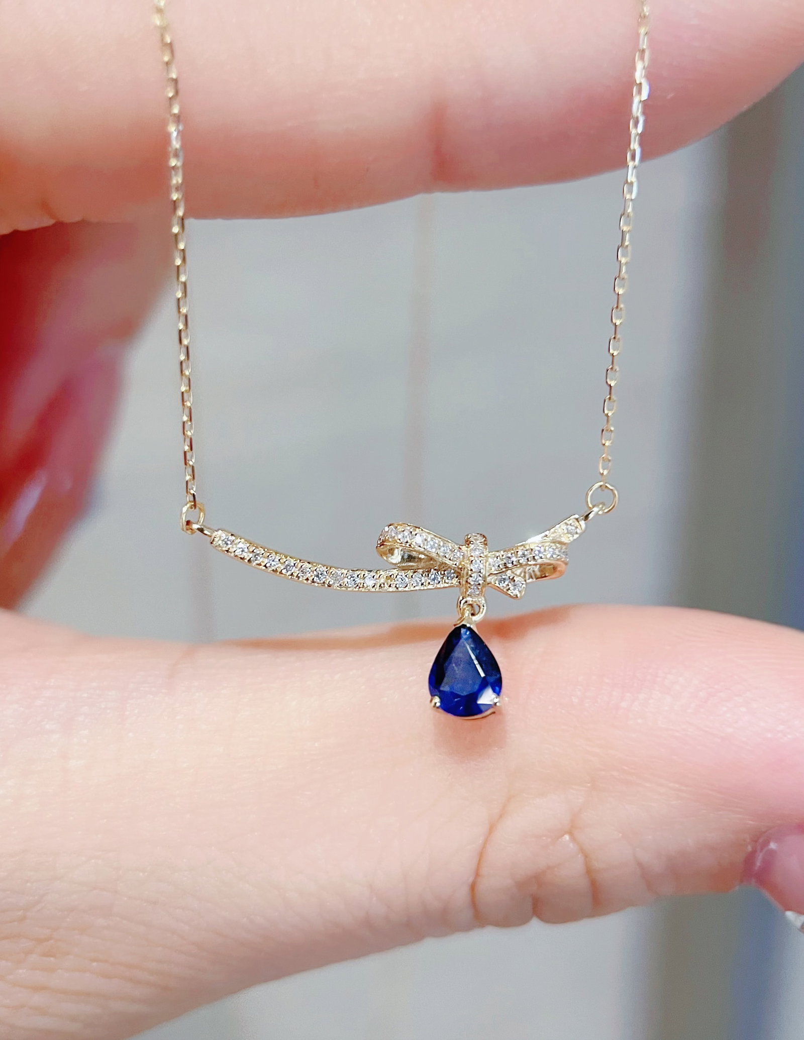 18K Gold Natural Sapphire Necklace - 3
