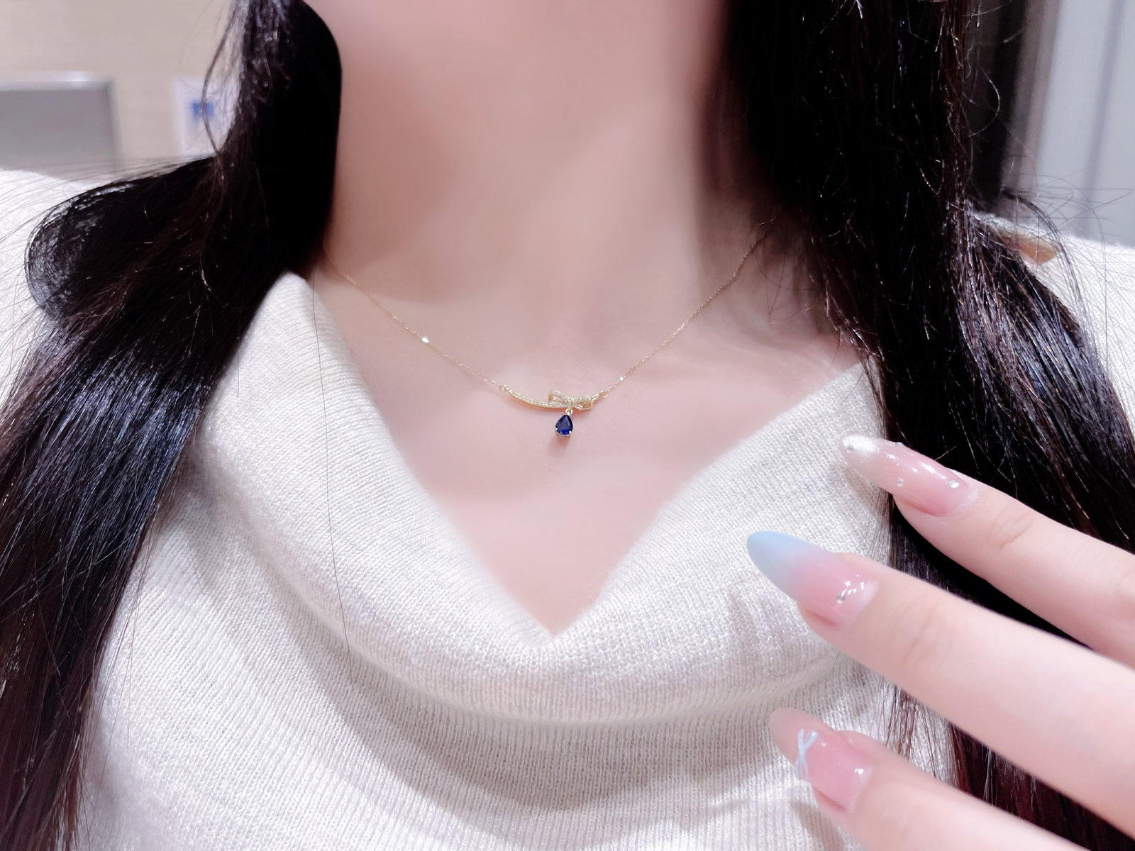 18K Gold Natural Sapphire Necklace - 4