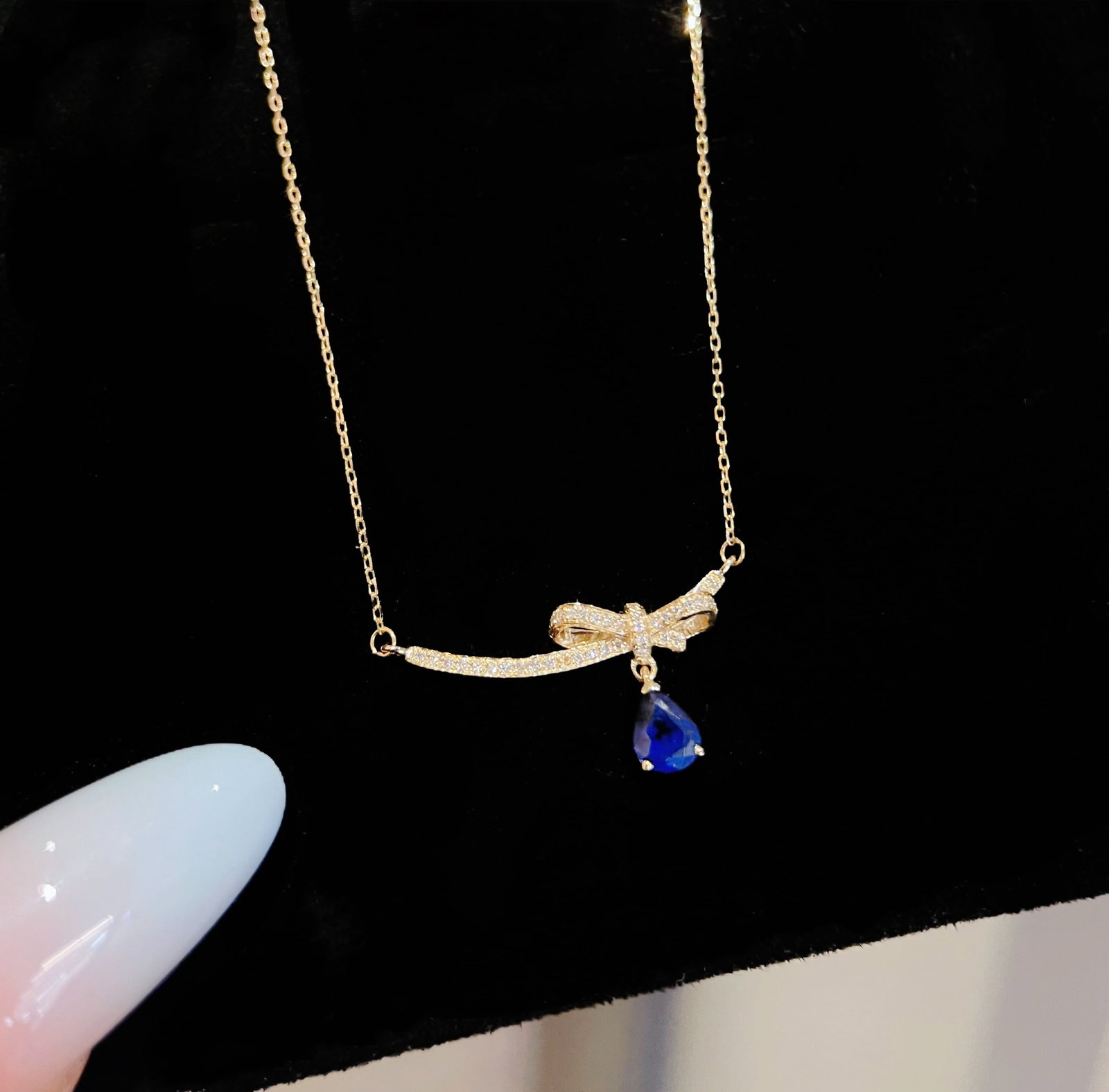 18K Gold Natural Sapphire Necklace - 5