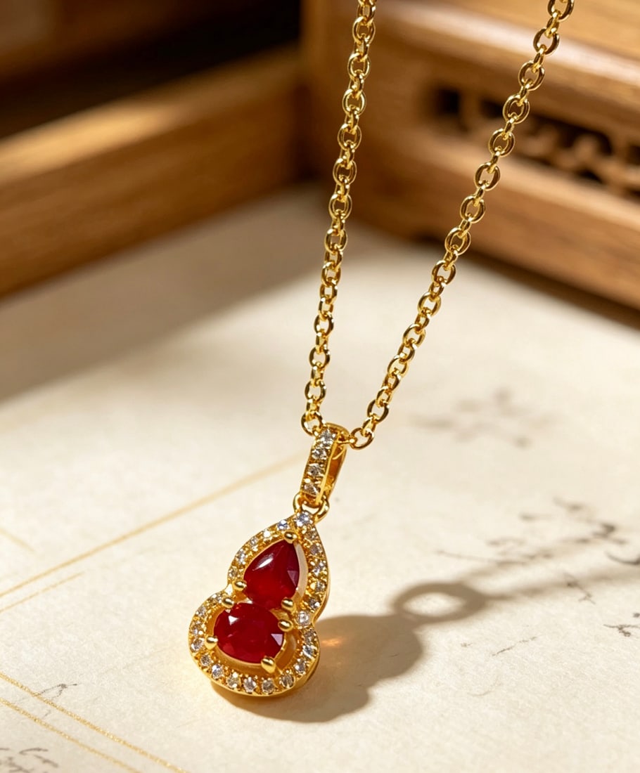 18K Gold Gourd Pendant - 2