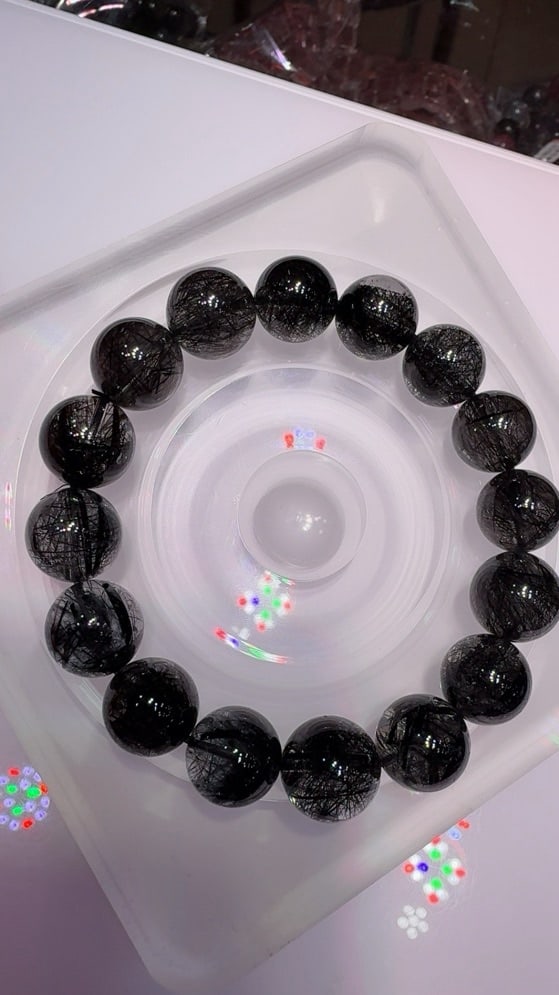 Natural Black Rutilated Quartz Bracelet - 5
