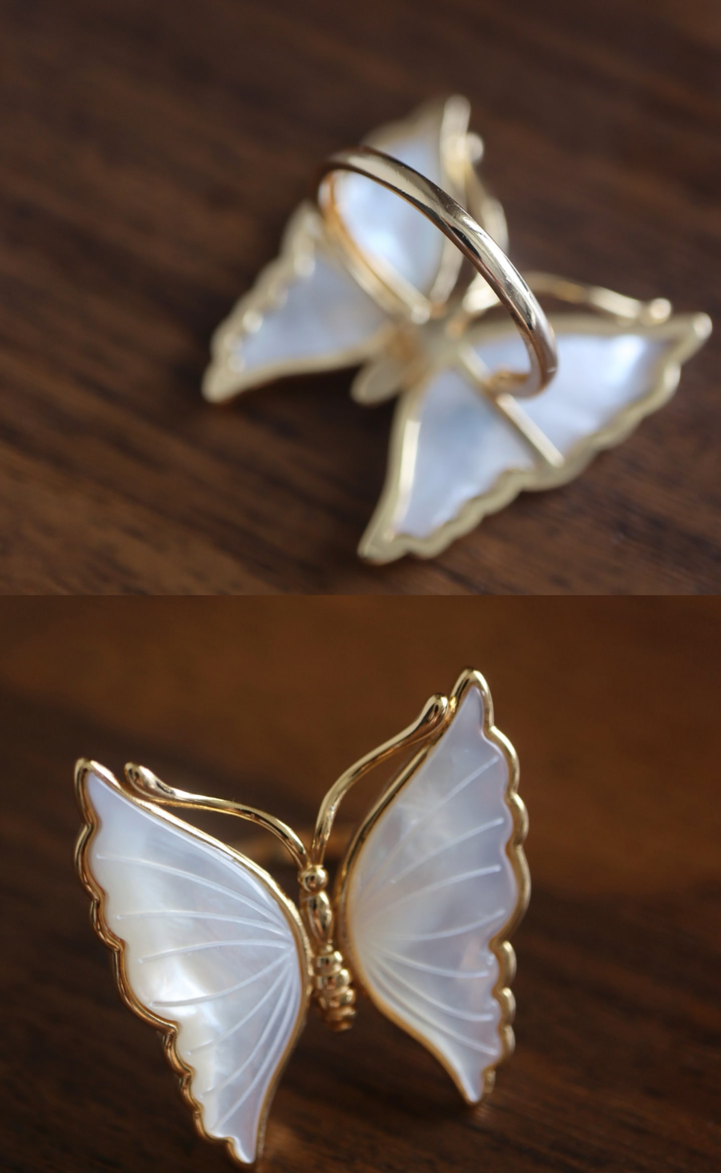 Seawater White Mother-of-Pearl Ring: Title: Seawater White Mother-of-Pearl Ring Description: This ring exudes a gentle luster, with carved textures adding a unique touch. Made of sterling silver with gold plating, it is bright yet elegan