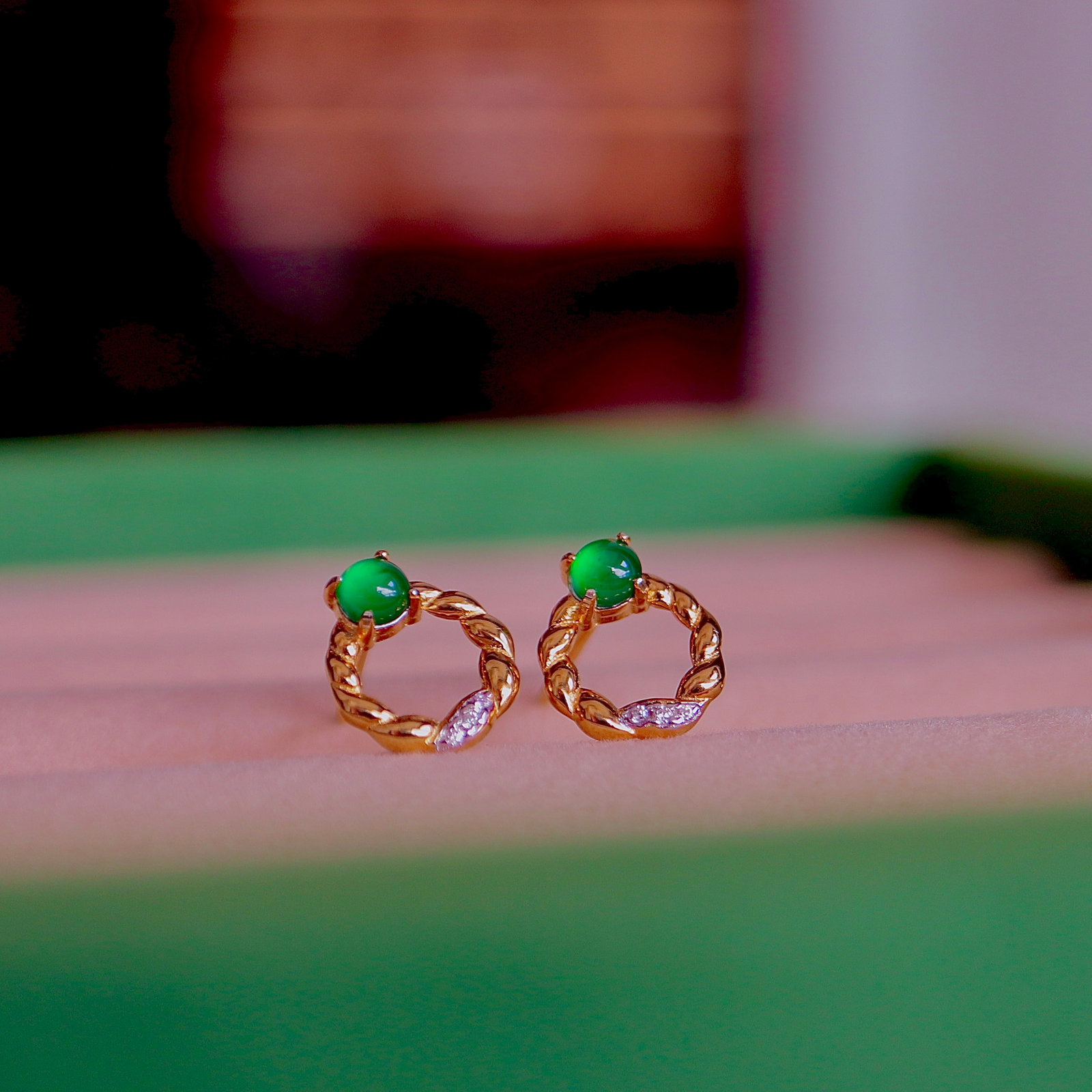 Natural Jade Earrings: Title: Natural Jade Earrings Description: These earrings feature natural jade as the main stone, set in S925 sterling silver, showcasing the unique charm of high ice vivid green A-grade jade. The twis