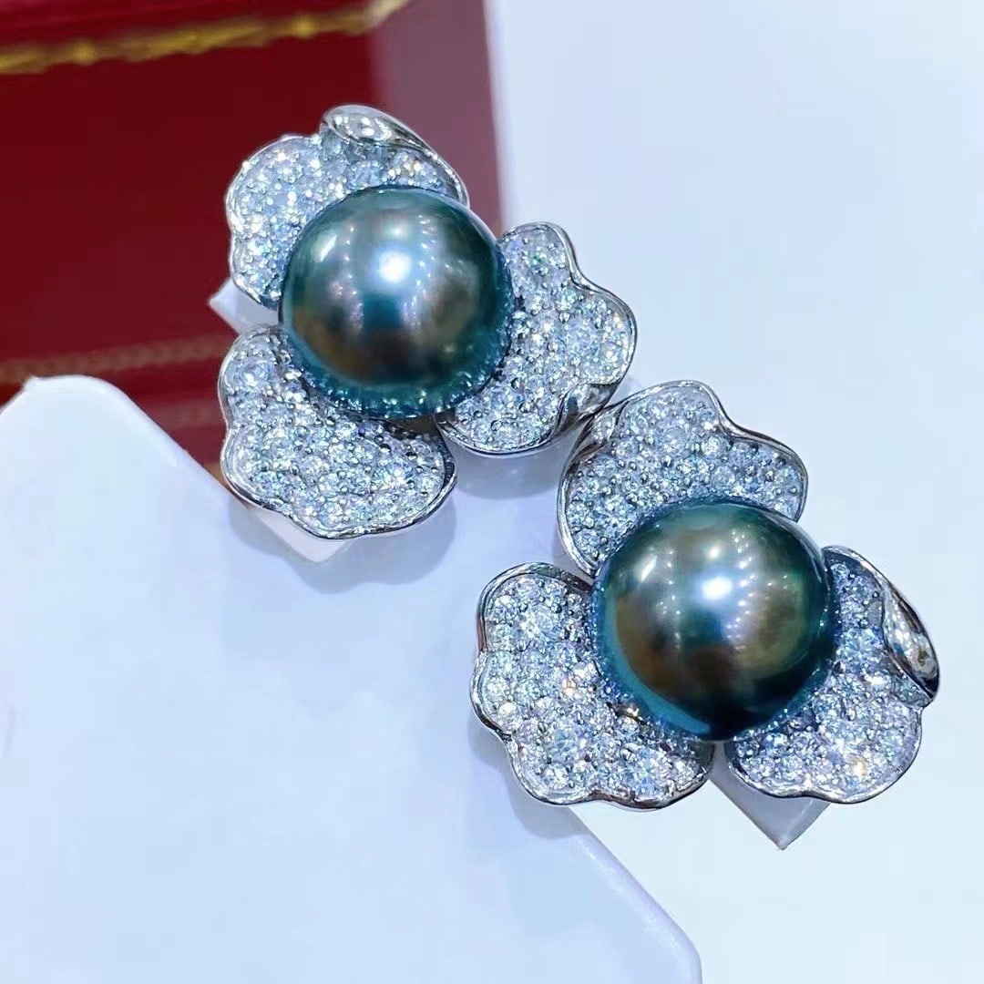 18K Gold Black Pearl Earrings - 4
